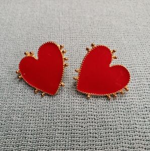 Chic Red Heart Earrings with Gold Accents
